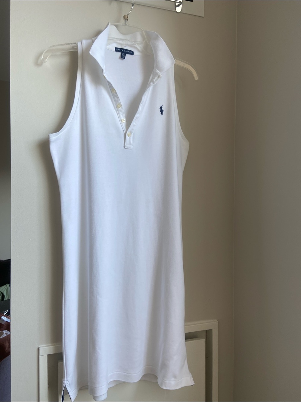 Ralph Lauren White Sleeveless Polo Dress with Navy Pony Logo